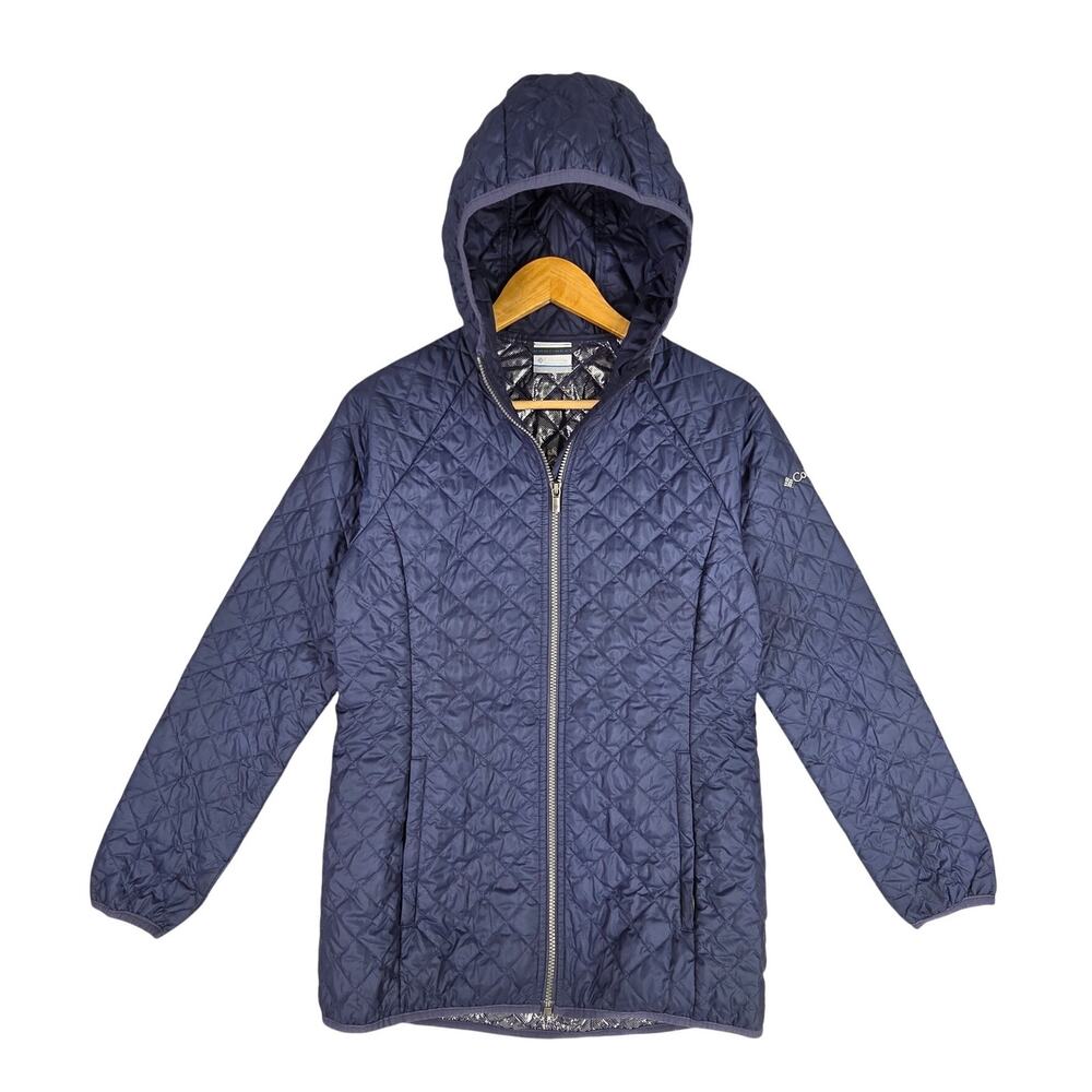 COLUMBIA OMNI‑HEAT QUILTED HOODED JACKET NAVY BLUE - WOMEN’S SIZE SMALL
